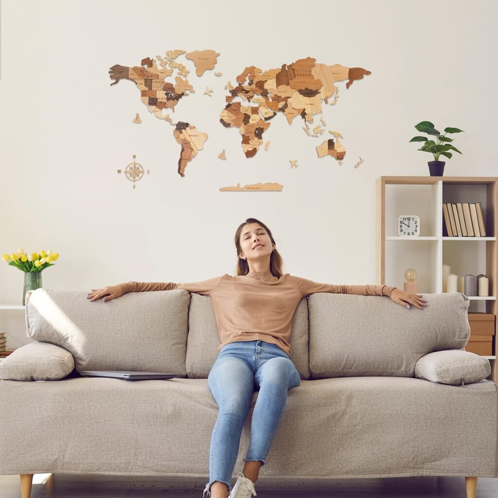 Wereldkaart muurschildering van zelfklevend vinyl voor educatieve wanddecoratie in woonkamer, slaapkamer of kantoor