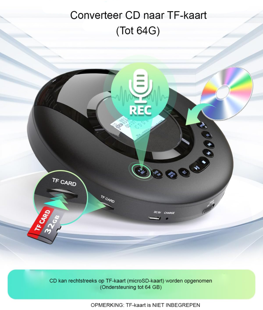 Draagbare CD-speler met DAB/FM-radio - Bluetooth Discman met Audioboekfunctie - Anti-schokbescherming - 2000mAh Batterij