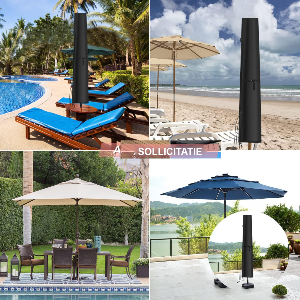 Beschermhoes voor zweefparasol met ritssluiting en opbergtas zwart 190 x 30-50 cm