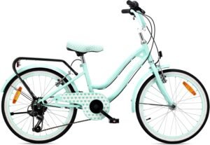 Meisjesfiets 20 inch met 6 versnellingen, V-brake remmen, bagagedrager en reflectoren