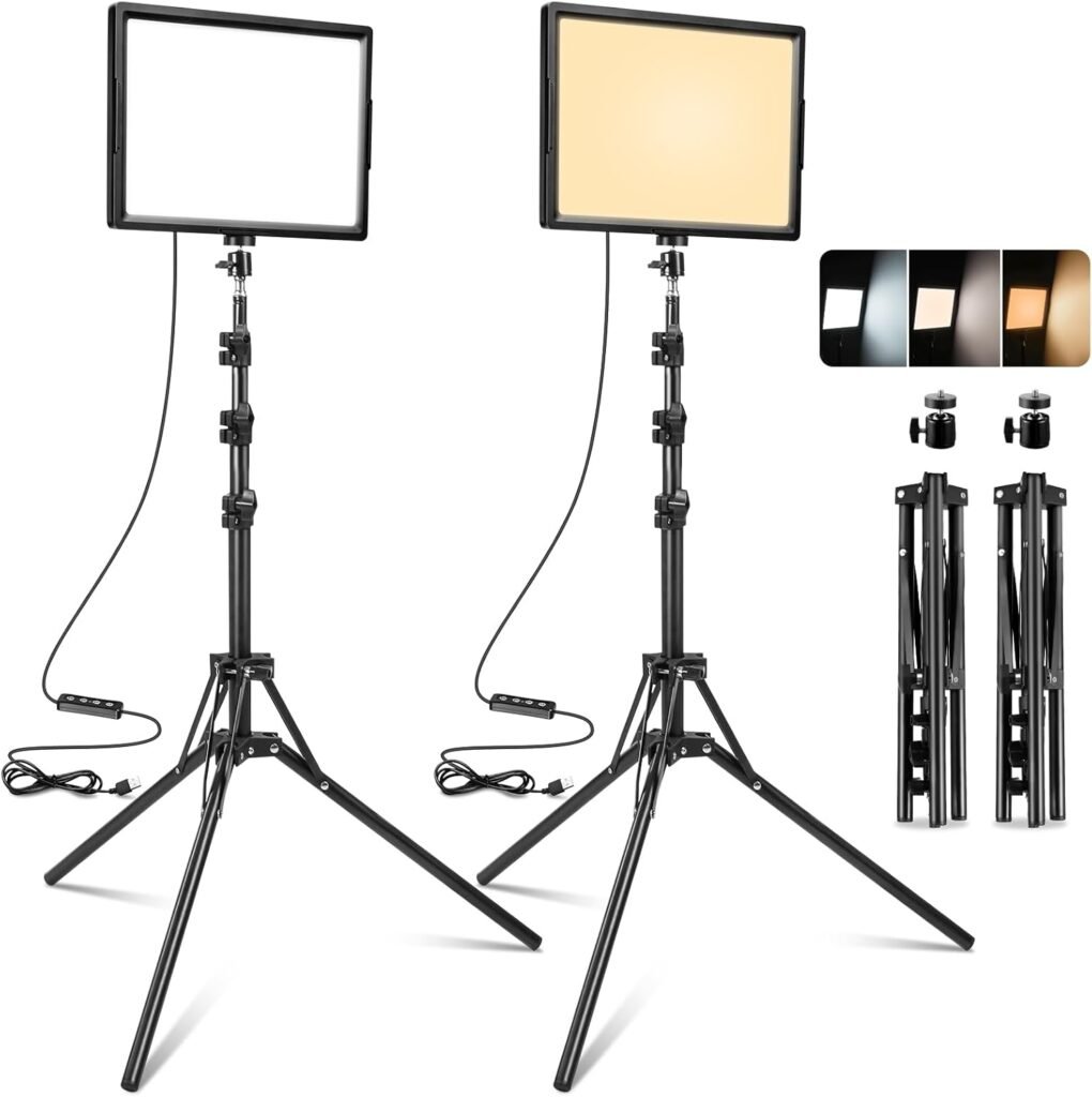 2x LED videolampenset met dimbare continuverlichting en verstelbaar statief tot 173 cm