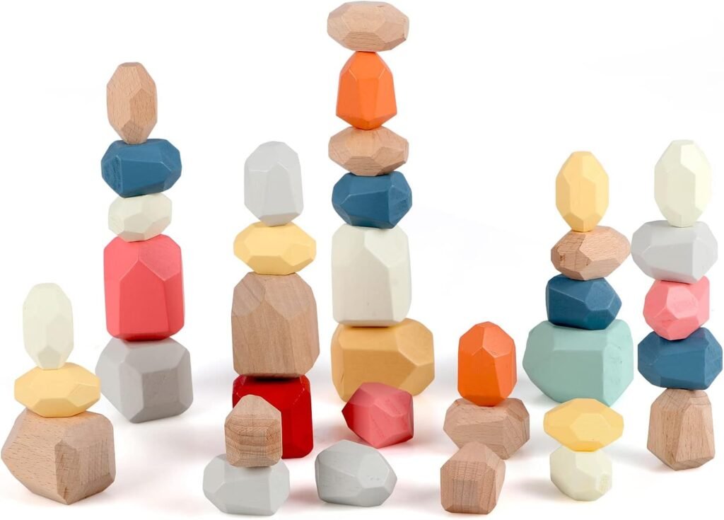 Kleurrijke houten stapelstenen set 36 stuks voor kinderen vanaf 3 jaar, educatief speelgoed voor balans, motoriek en creativiteit