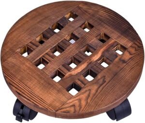 Houten plantenbak met wielen 25 cm bruin, 360 graden draaibaar, waterdicht voor binnen en buiten