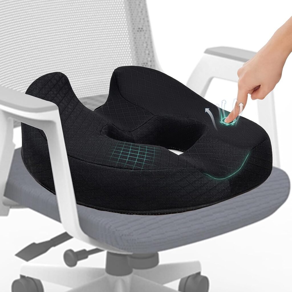Ergonomisch zwart zitkussen voor stuitbeen van traagschuim voor bureaustoel en autostoel