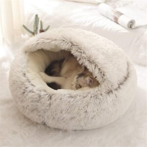 Grijs kattenbed met slaapkussen, anti-slip en 15 cm hoog huisdierbed