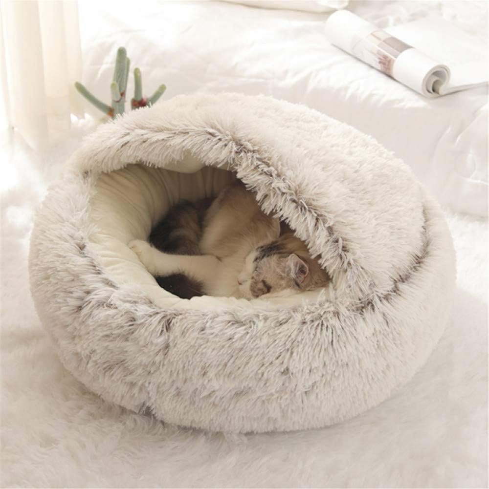 Grijs kattenbed met slaapkussen, anti-slip en 15 cm hoog huisdierbed