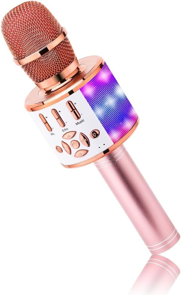Bluetooth karaoke microfoon met LED-verlichting en ingebouwde speakers voor smartphones en tablets