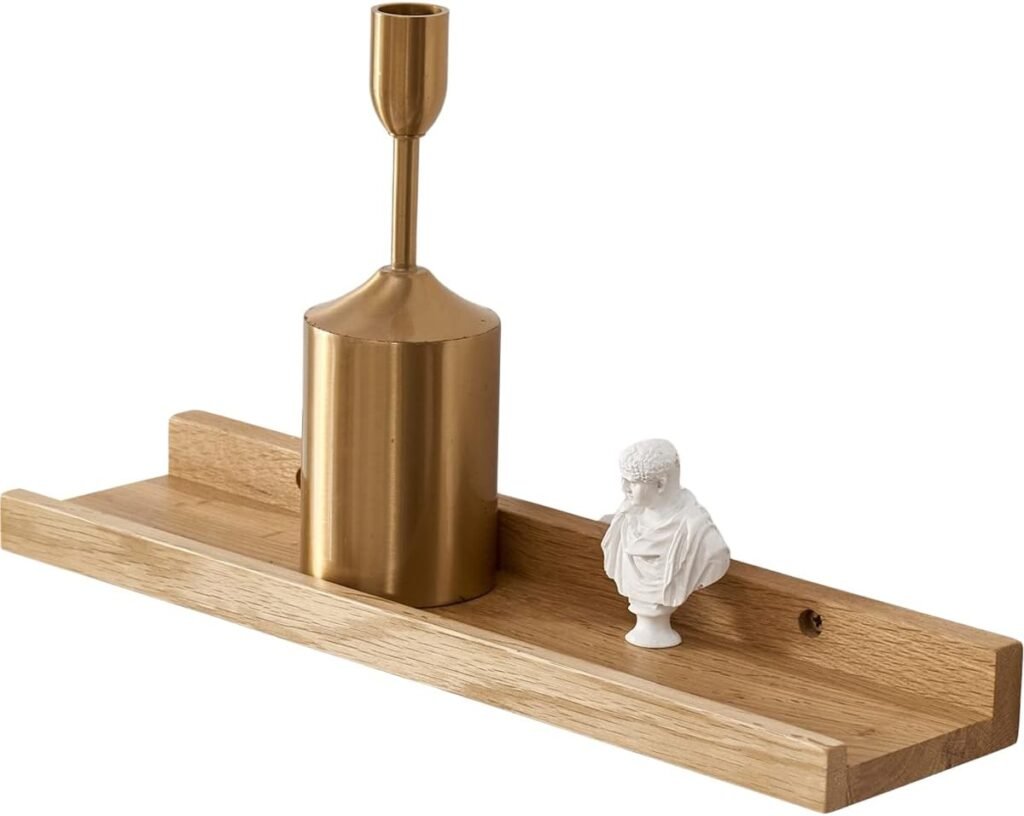 Zwevende houten wandplank in naturel kleur voor woonkamer of slaapkamer, geschikt voor wandmontage