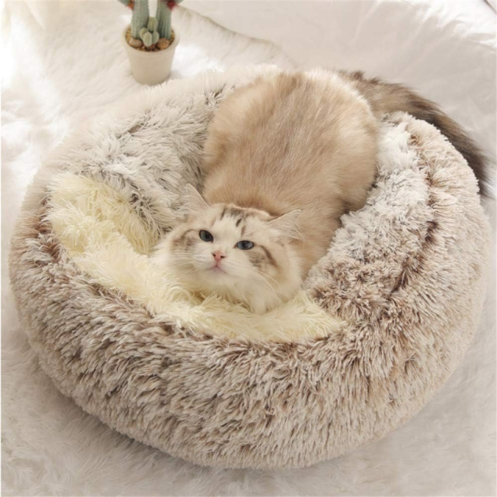 Koffiebruin kattenbed 50 cm met gravende functie en anti-slip onderkant