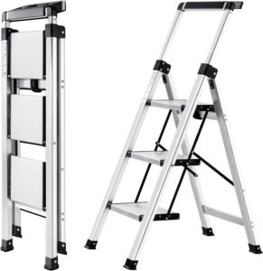 Telescopische Handrail Aluminium Ladder – Opvouwbare Stepladder met Antislip – 5 Treden – Draagvermogen tot 150 kg