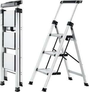 Telescopische aluminium ladder met 5 treden, handrail en antislip, draagvermogen tot 150 kg