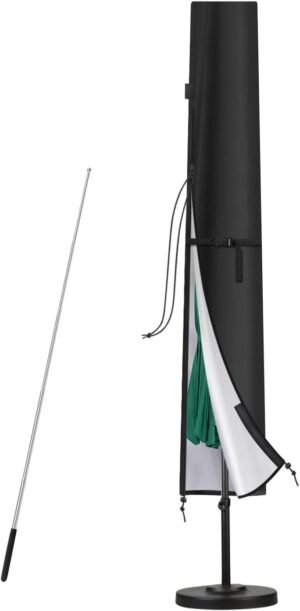 Beschermhoes voor zweefparasol met ritssluiting en opbergtas, zwart, 180 x 30/40 cm