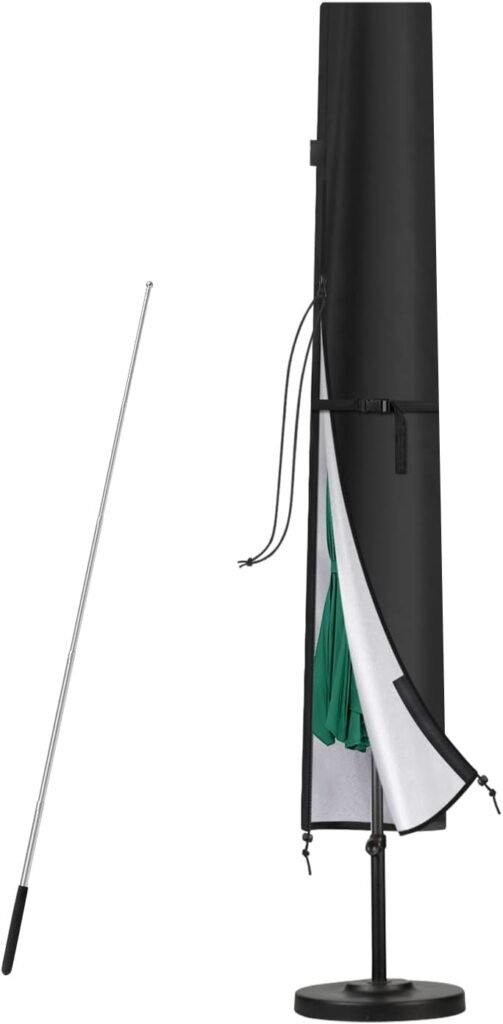 Beschermhoes voor zweefparasol met ritssluiting en opbergtas, zwart, 180 x 30/40 cm