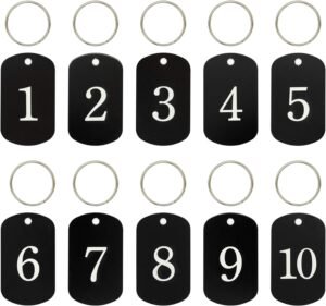 Aluminium gegraveerde nummerlabels en sleutelhangers set voor organisatie en identificatie