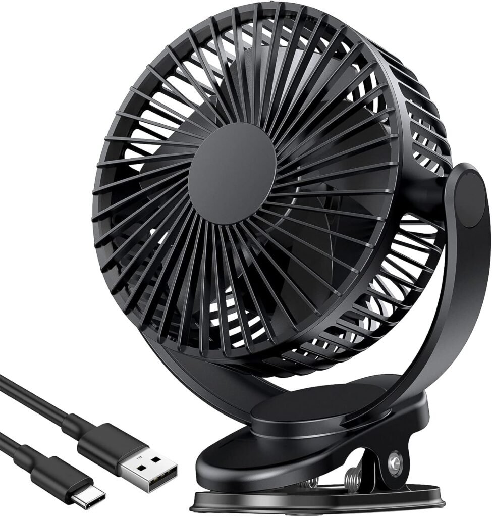Clipventilator voor auto met 3 snelheden, 360° draaibaar en USB-oplaadbaar