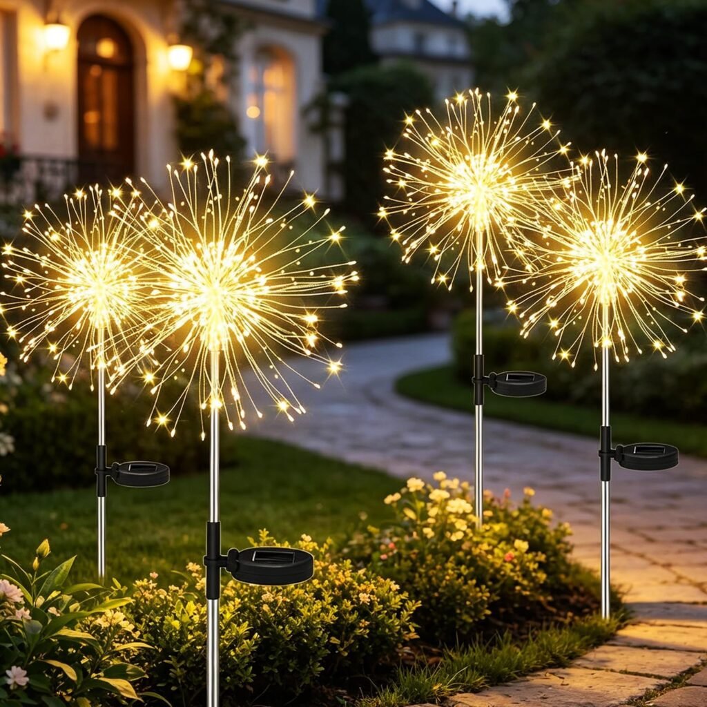 Zonne-energie tuinverlichting met afstandsbediening, 4 x 120 LED’s warm wit
