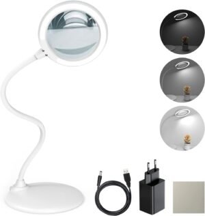 Oplaadbare vergrotingsbureaulamp met LED verlichting en vergrootglas, draadloos en met handtouch bediening