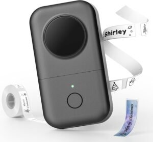 Bluetooth labelprinter met draadloze smartphoneverbinding in grijs ontwerp