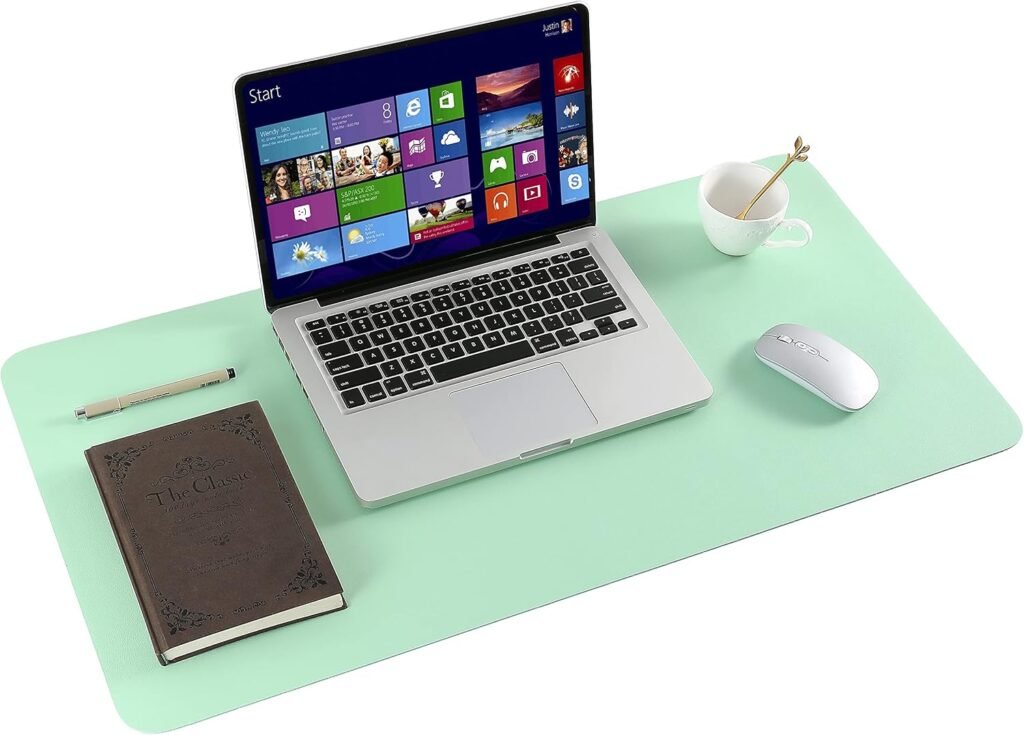 Dubbelzijdige bureau-onderlegger van PU-leer in bruin en rijstkleur, 90 x 43 cm, antislip en waterdicht