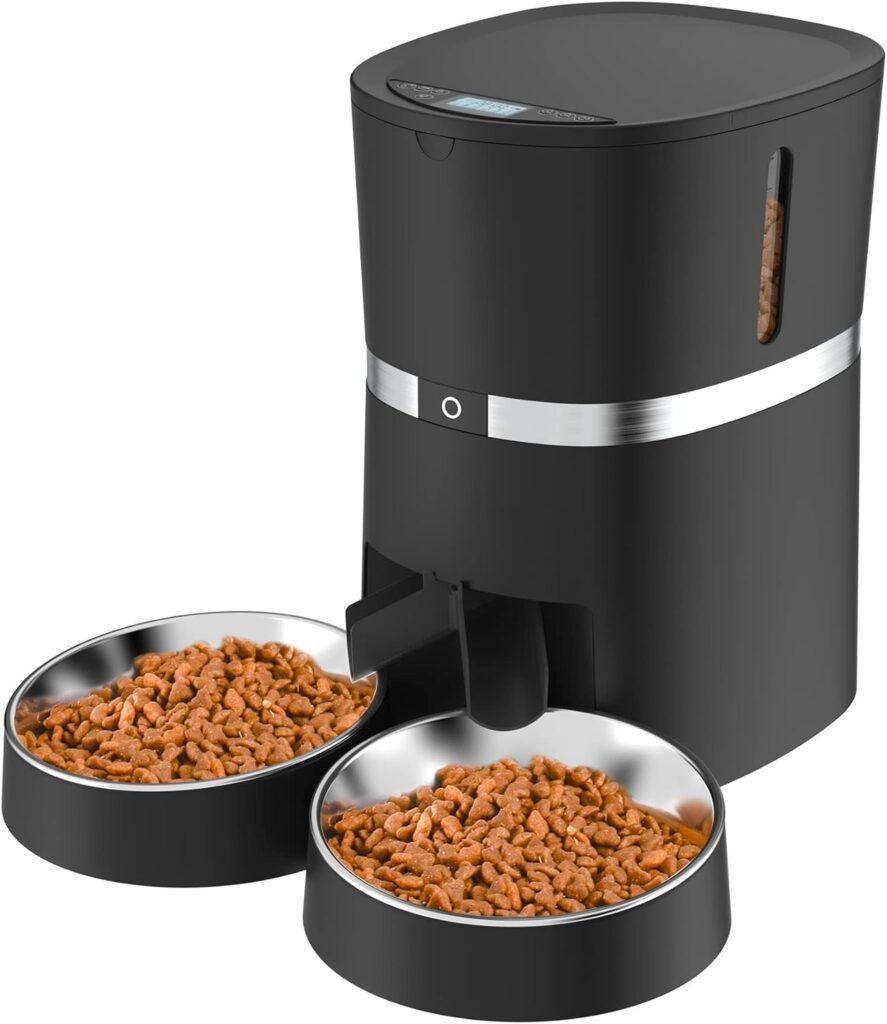 Automatische voederautomaat voor katten met geluidsopname, instelbare voedingstijden en ruime capaciteit in zwart