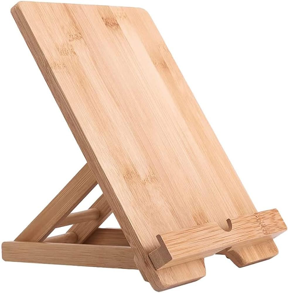 Houten bamboe tablet- en telefoonstandaard voor bureau, groot formaat