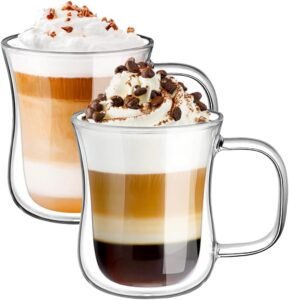 Macchiatoglazen Dubbelwandig – Koffieglazen van Borosilicaatglas – Set van 2 – 250 ml – Vaatwasmachinebestendig