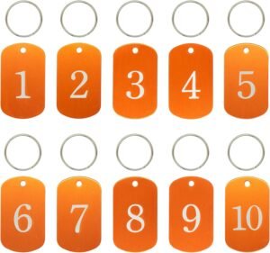 Aluminium gegraveerde nummerlabels en sleutelhangers, ID tags set voor organisatie en identificatie, compact formaat, set 1-10
