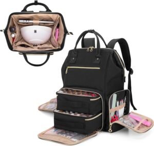 Nagellak Tas met Nageldroger – Draagbare Nagelverzorging met Accessoires – Zwart Nylon – 30 x 18,5 x 40,5 cm