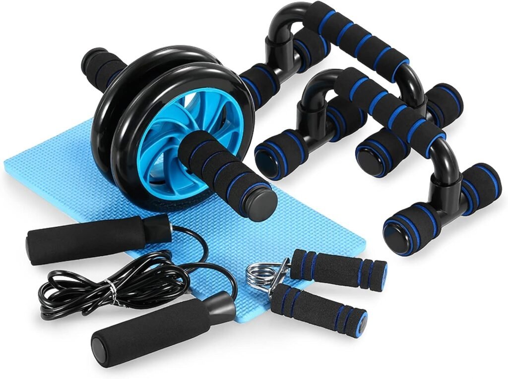 Fitness set voor buiktraining in grijs met kniebeschermers voor core training