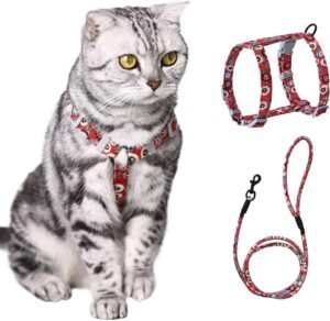 Verstelbaar kattenharnas met 145 cm touwlijn, rood, maat S