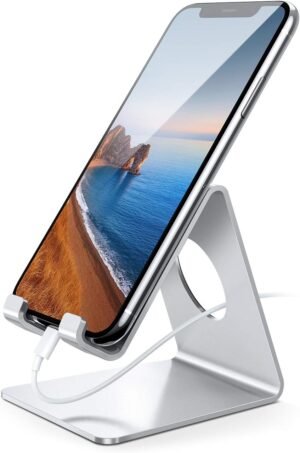 Verstelbare telefoonstandaard voor smartphone op bureau en tafel Verstelbare telefoonstandaard voor smartphone op bureau en tafel