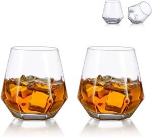 Whiskeyglazen Set van 2 - Tumbler Glazen met Diamantpatroon - Voor Bourbon en Rum - 300 ml
