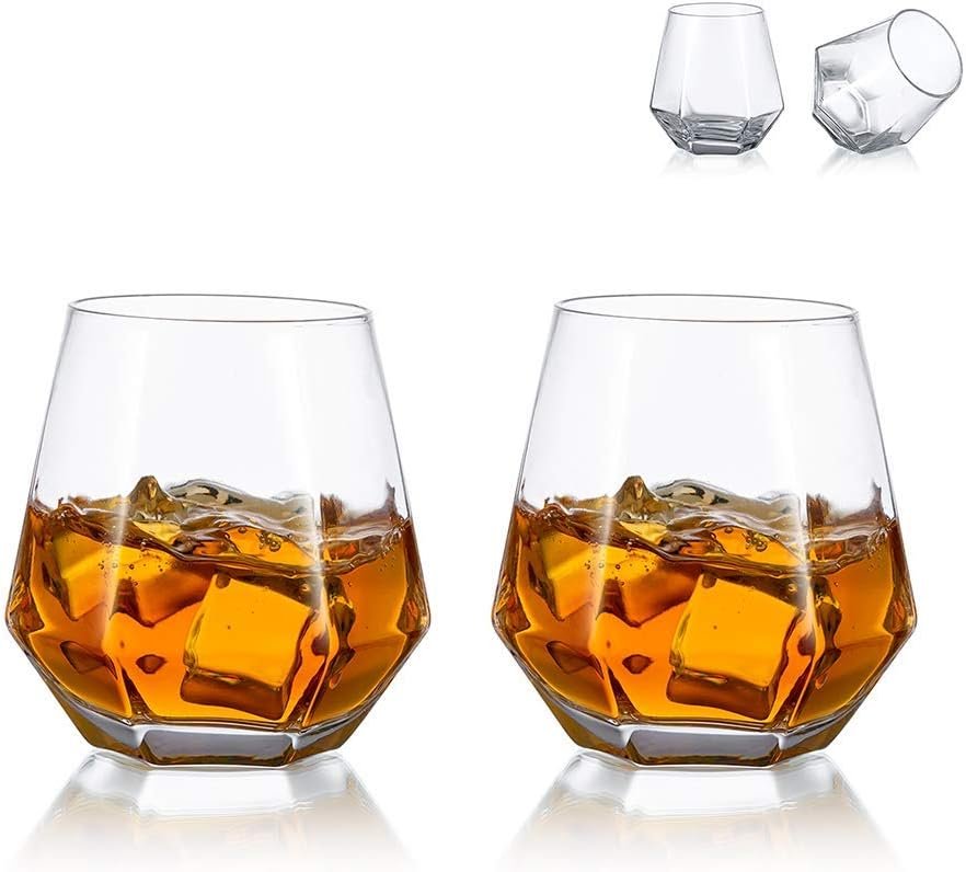 Whiskeyglazen Set van 2 - Tumbler Glazen met Diamantpatroon - Voor Bourbon en Rum - 300 ml