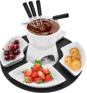 Keramische fonduepotset – Niet-elektrische fondueset – Voor chocolade- en kaasfondue – Inclusief fonduevorken