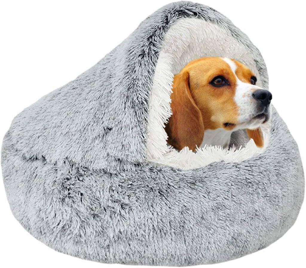 Grijs kattenbed in donutvorm van zacht pluche met antislip bodem voor kleine en middelgrote huisdieren