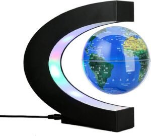 Zwevende wereldbol met verlichting en magnetische levitatie