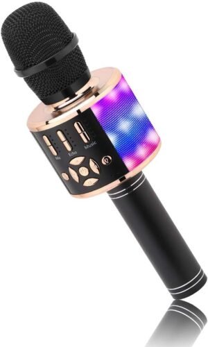 Bluetooth karaoke microfoon met LED-verlichting en ingebouwde speakers voor smartphones en tablets