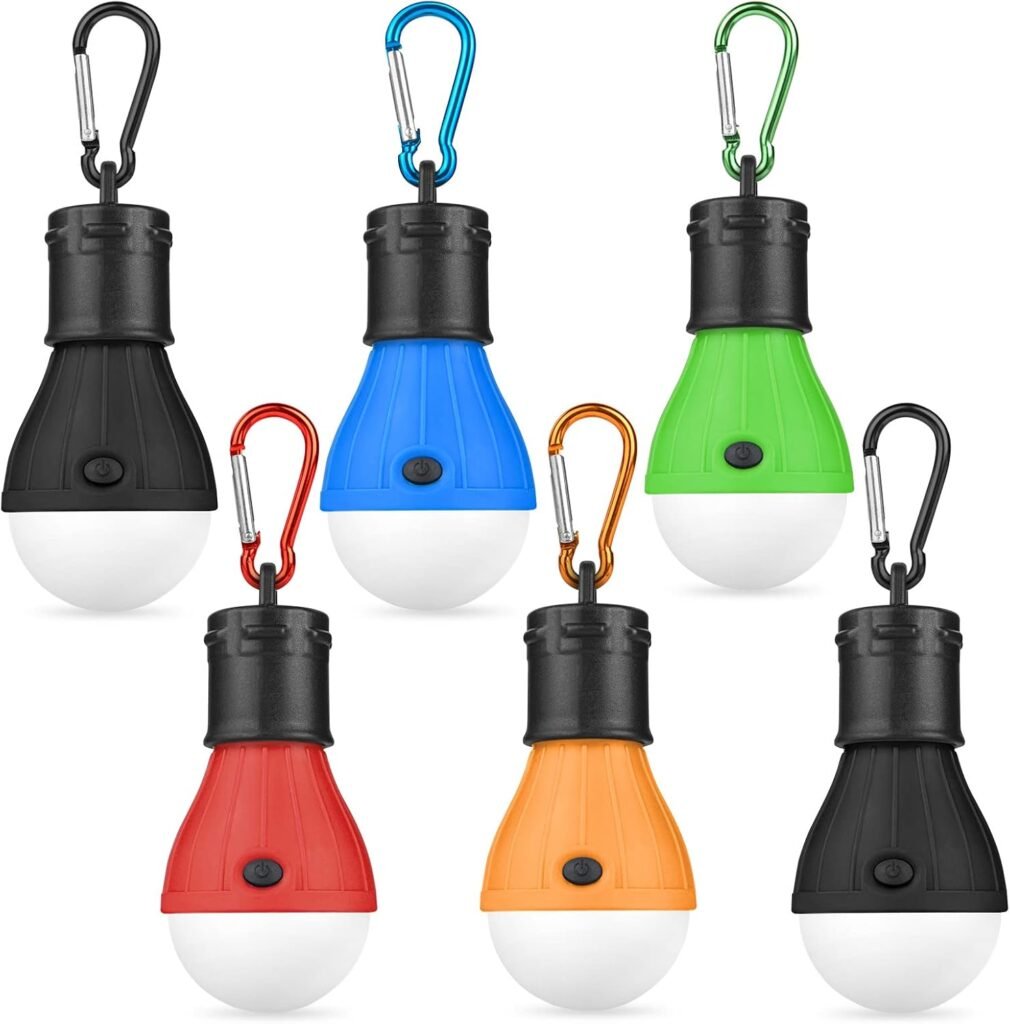 Set van 6 LED campinglampen met karabijnhaak, draagbare tentlampen en noodverlichting voor kamperen en stroomstoringen