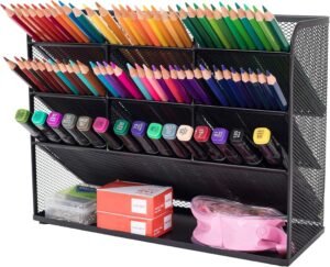 Bureau organizer zwart met penhouder en opbergrek in mesh design