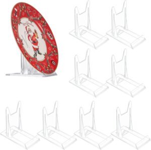 Transparante plaatshouders set van 8 kunststof displaystandaards voor decoratie en presentatie
