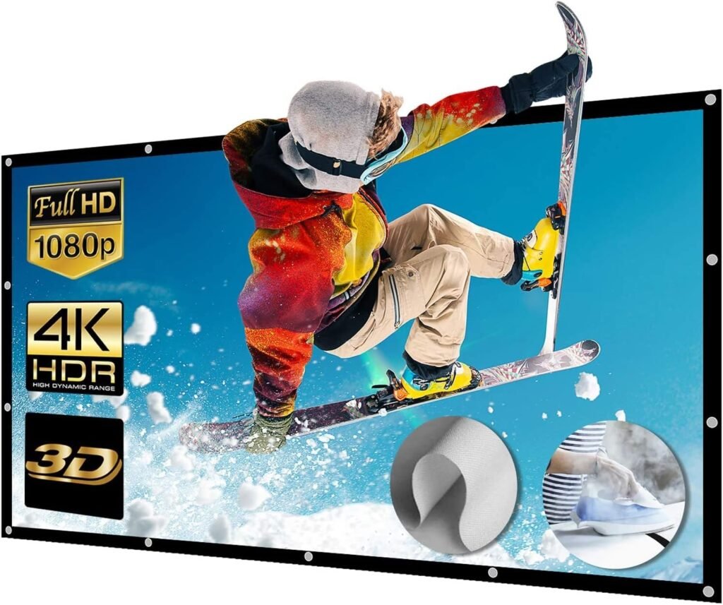 Draagbaar projectiescherm 150 inch 16:9, kreukvrij en wasbaar, voor Full HD 3D 4K thuisbioscoop en buitencinema