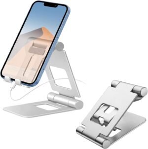 Verstelbare opvouwbare telefoonstandaard voor smartphone en tablet op bureau