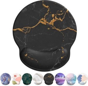 Ergonomische muismat met gel polssteun, antislip PU-onderkant en witte lijn voor laptop en gaming
