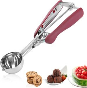 Koekjeslepel van RVS met Drukknop – Portioneerlepel voor Deeg en Aardappelpuree – Nauwkeurig Scheppen – 20 x 5 cm Zilver