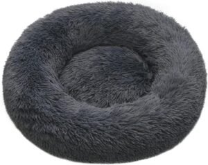 Pluche Huisdierenbed – Ronde Kattenmand met Zacht Kussen – Hondenbed voor Katten en Andere Huisdieren – 60 cm Donkergrijs