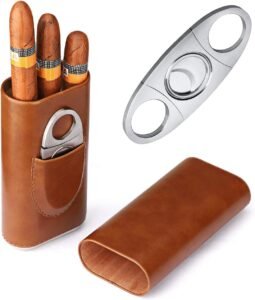 3-Vinger Sigarenhoes van Leer – Leren Sigarenetui – Ruimte voor 3 Sigaren – Magnetische Sluiting – Zwart/Bruin