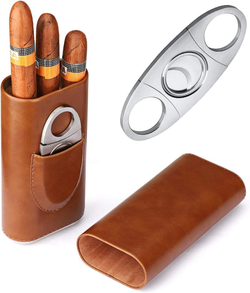 Leren 3-vinger sigarenhoes voor 3 sigaren met magnetische sluiting
