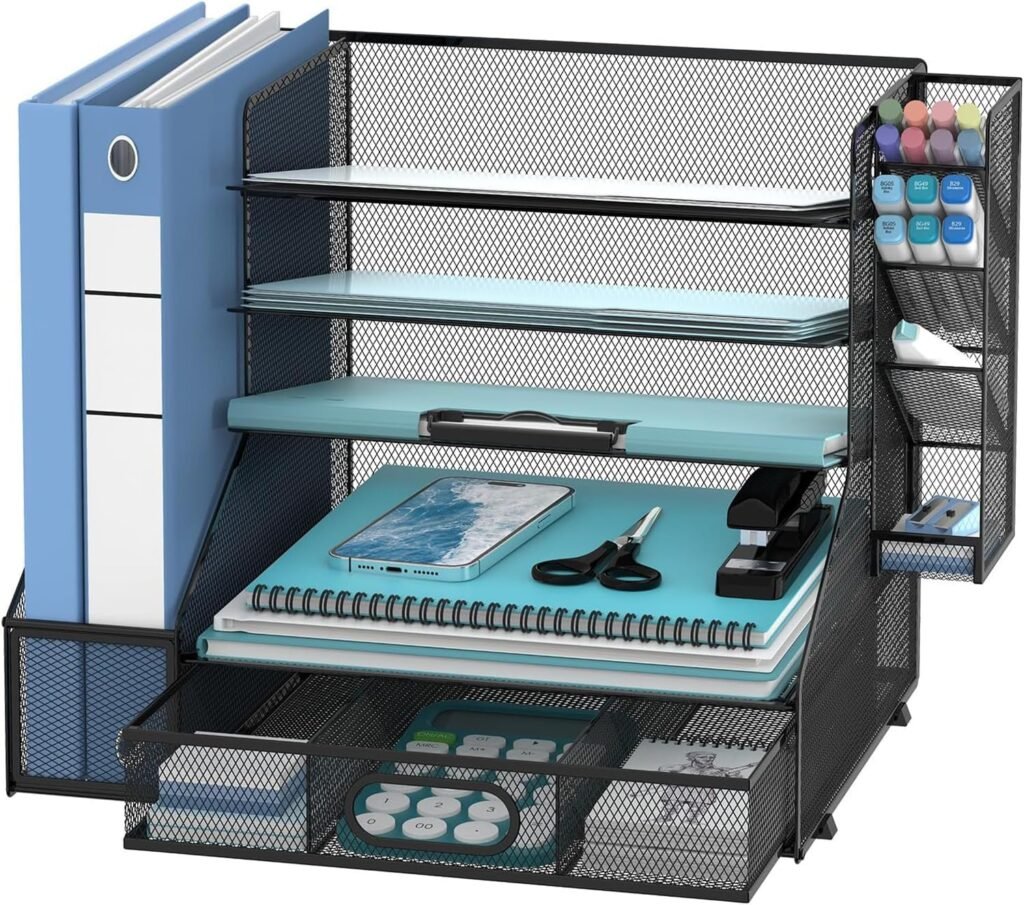 Bureau-organizer met dossierhouder en papierlade van zwart kunststof voor kantoororganisatie