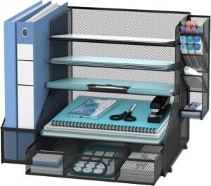 Bureau-organizer met dossierhouder en papierlade van zwart kunststof voor kantoororganisatie