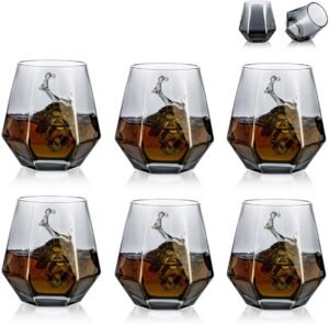 Whiskeyglazen Set van 6 – Gekantelde Tumblers voor Bourbon en Rum – Modern Glaswerk – 300 ml per Glas